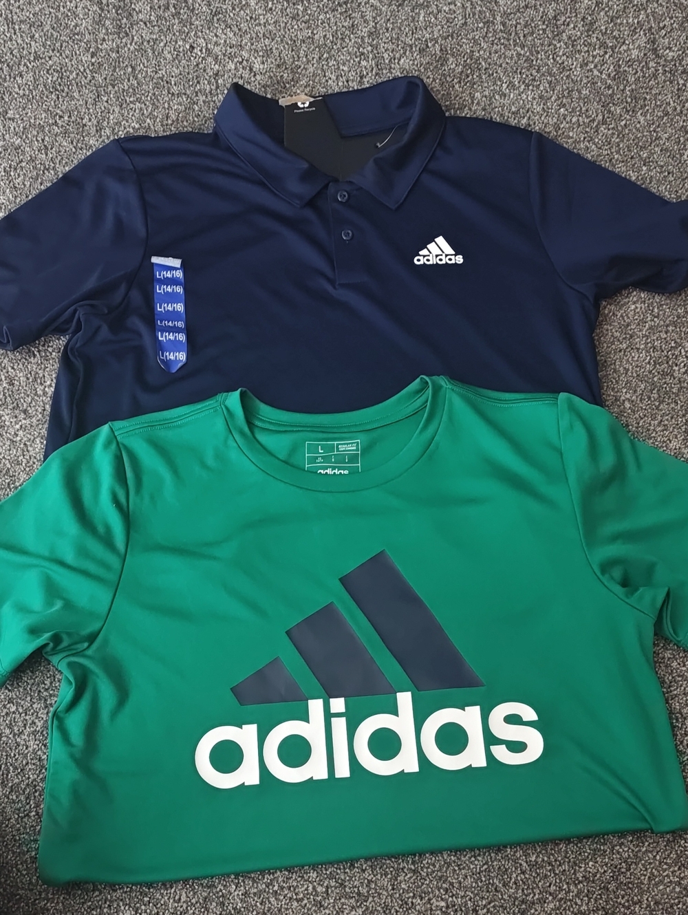 adidas Kids Green Logo Tee & Navy Polo Shirt Set